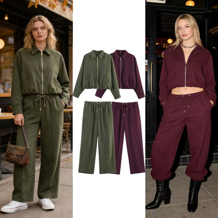 Ladies short cropped bomber jacket with zipper, shirt collar and elastic hem Mune Fashion