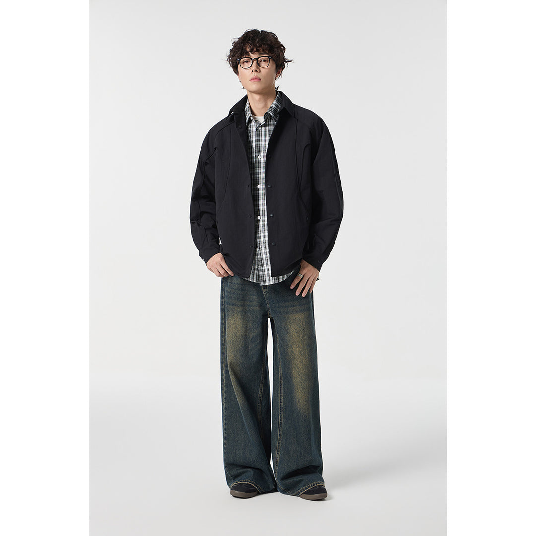 Women's Oversized Shirt Jacket with Curved Seam and Snap Button Placket Mune Fashion