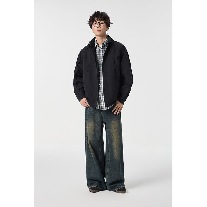 Women's Oversized Shirt Jacket with Curved Seam and Snap Button Placket Mune Fashion