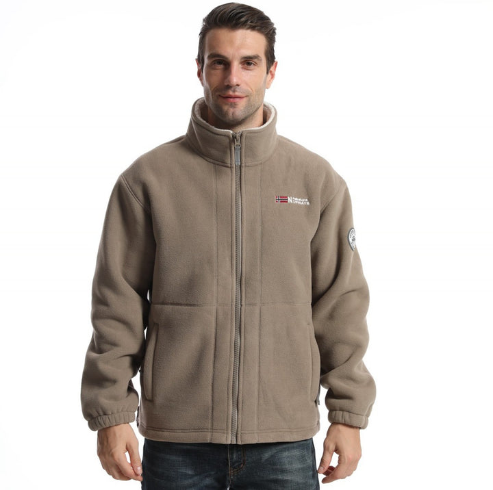 Men's fleece outdoor jacket with stand-up collar, full-length zipper, and elastic cuffs Mune Fashion