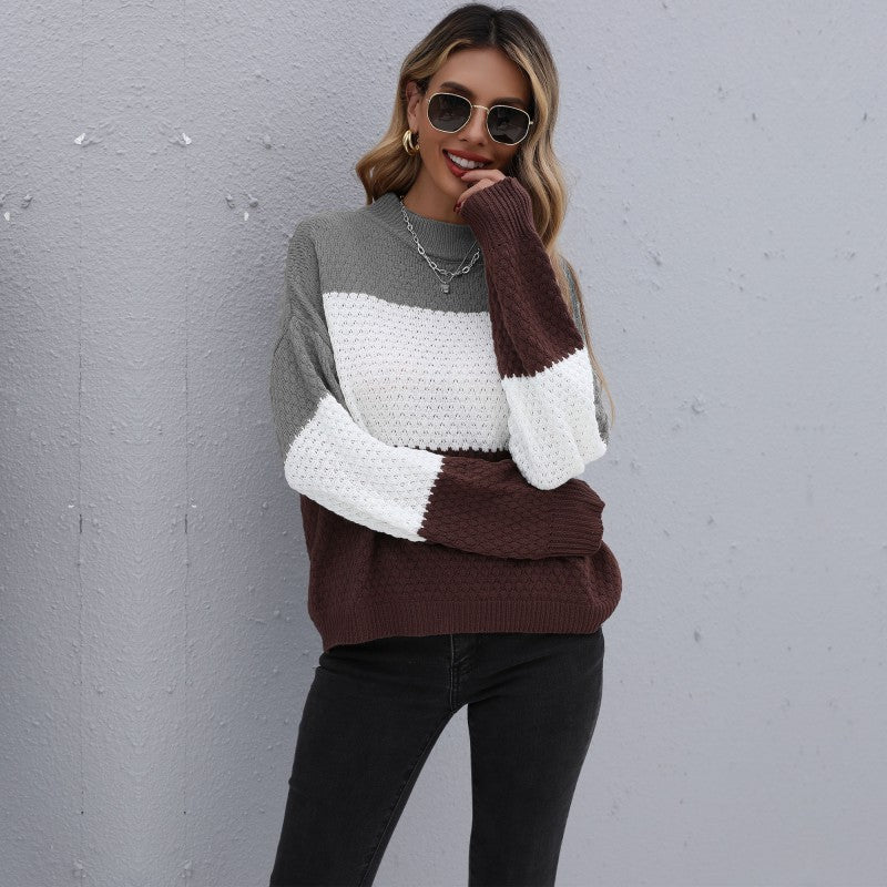 Women's Fashionable Knit Sweater with Contrasting Sleeves Mune Fashion