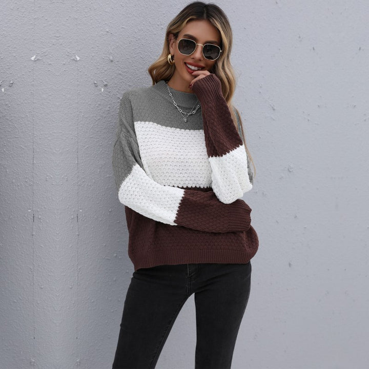 Women's Fashionable Knit Sweater with Contrasting Sleeves Mune Fashion