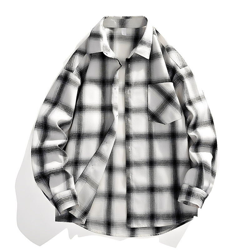 Men's Oversized Checked Flannel Shirt Jacket with Breast Pocket & Rounded Hem Mune Fashion