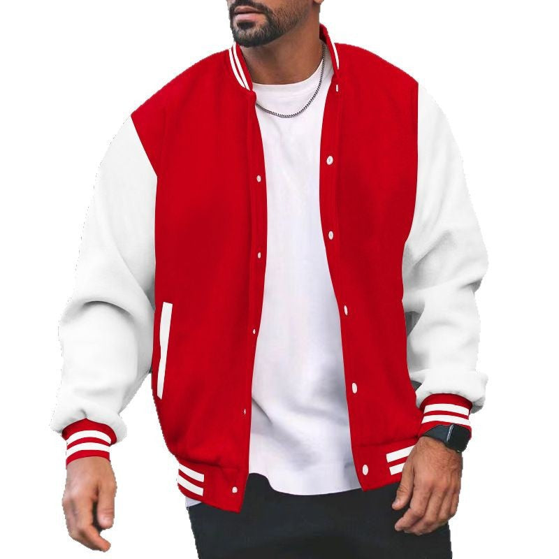 Men's varsity college bomber jacket with snap button closure, contrasting arms and ribbed cuffs Mune Fashion