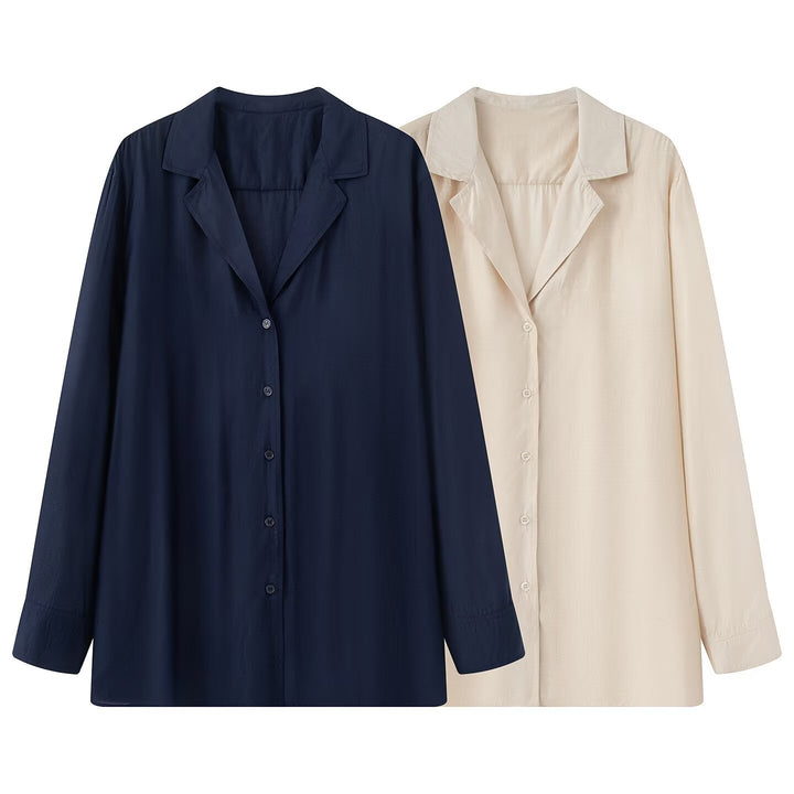 Women's Oversize Blouse with Lapel Collar and Full Button Placket Mune Fashion