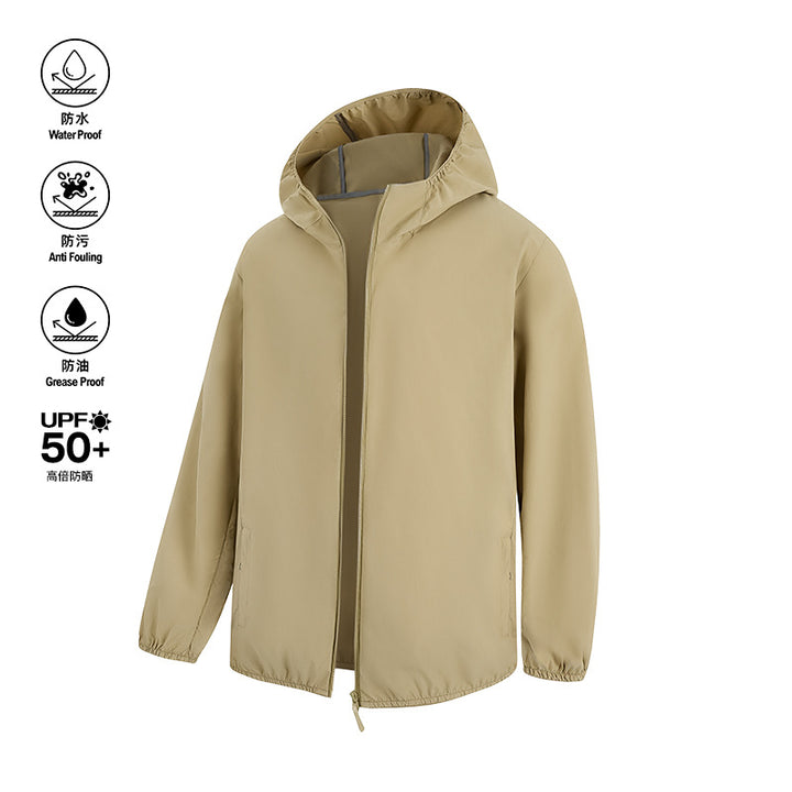 Men's Lightweight Water-Repellent Hooded Jacket with Concealed Zipper and Drawstring Mune Fashion