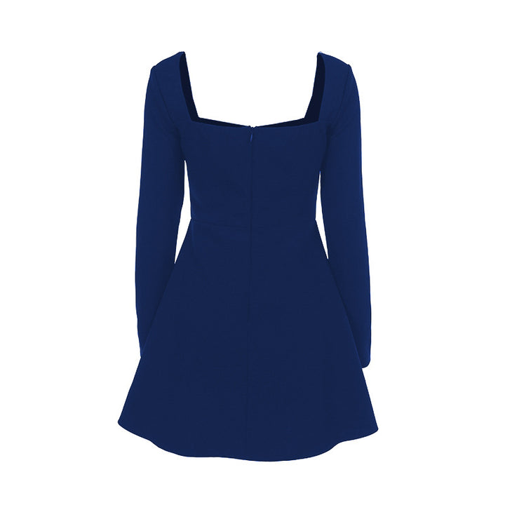 Damen tailliertes Skater-Minikleid mit quadratischem Ausschnitt und langen Ärmeln Mune Fashion