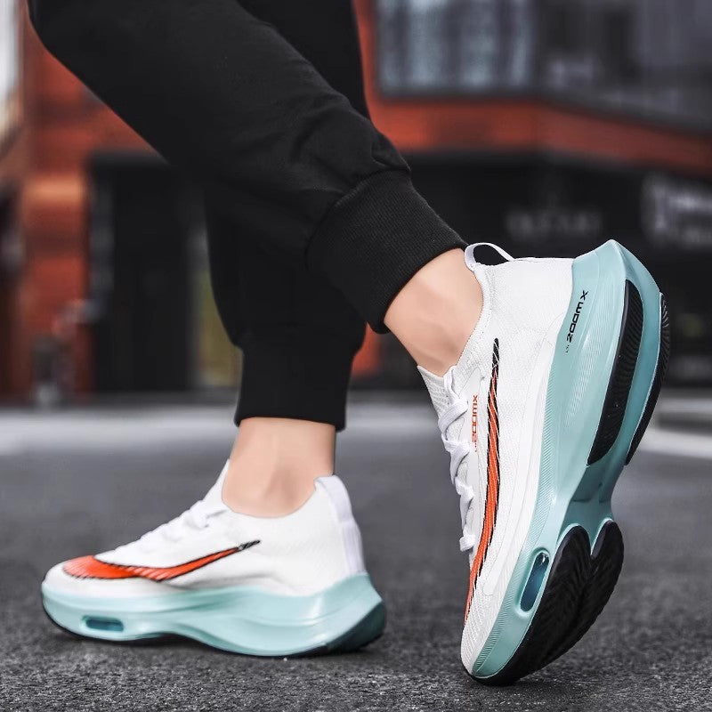 Unisex responsive plateau cushioning running shoes with knitted sock entry and visible air chamber Mune Fashion