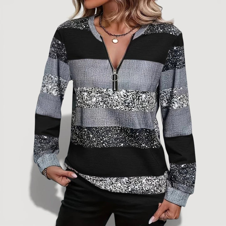 Women’s Stylish Zip Pullover with Graphic Pattern