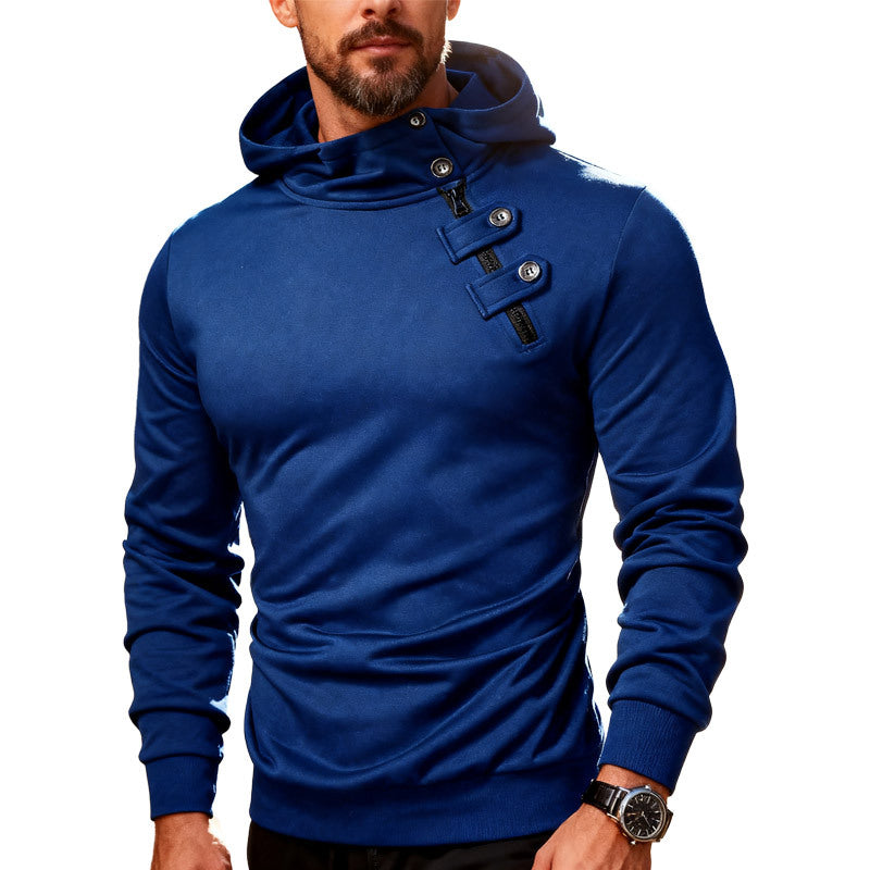 Men's fitted hoodie with high collar, decorative tabs and concealed diagonal zipper Mune Fashion