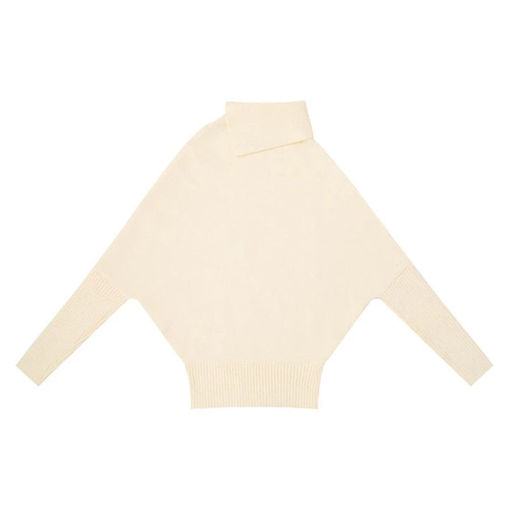 Women's oversized sweater with roll neck, asymmetric shoulder button placket and cable knit details Mune Fashion