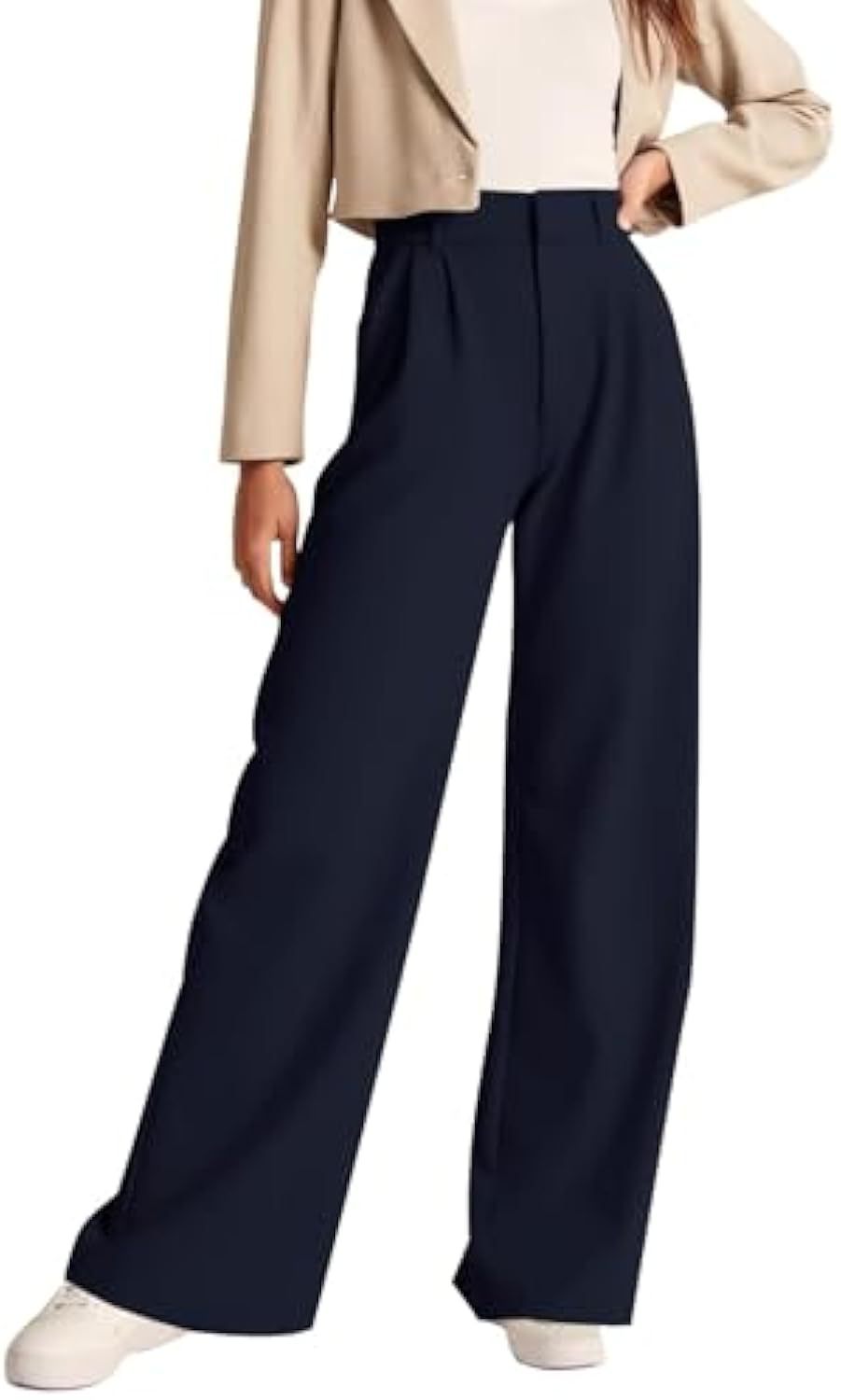 Women's High-waisted Pleated Palazzo Pants with Wide Leg Drune
