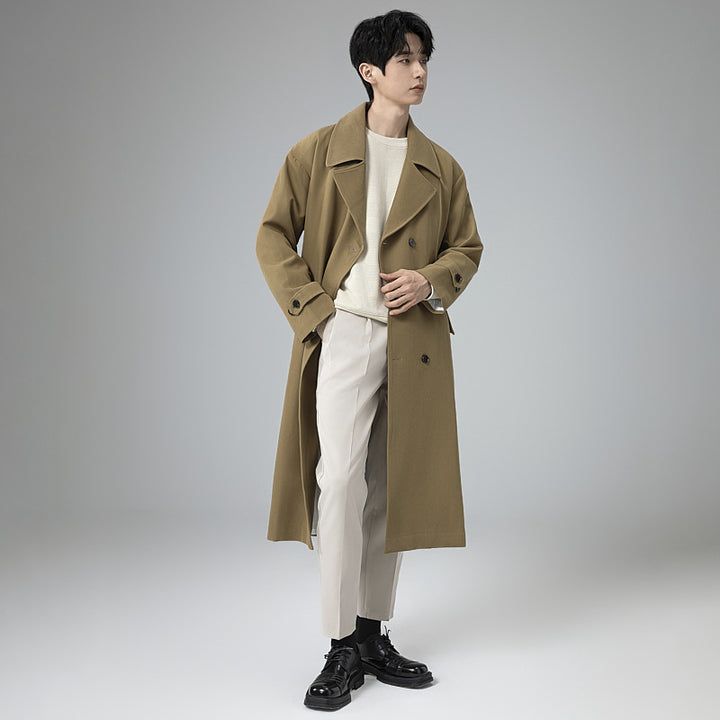 Men's Maxi-Length Trench Coat with Shaping Belt and Minimalist Silhouette Mune Fashion