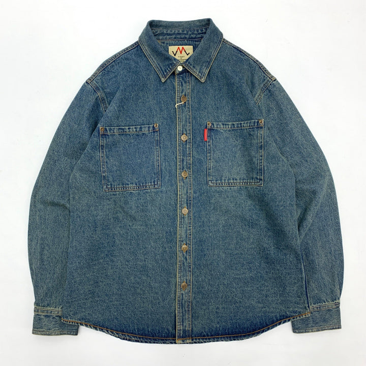Men's Relaxed Denim Shirt Jacket with Patch Chest Pockets and Rounded Hem Mune Fashion