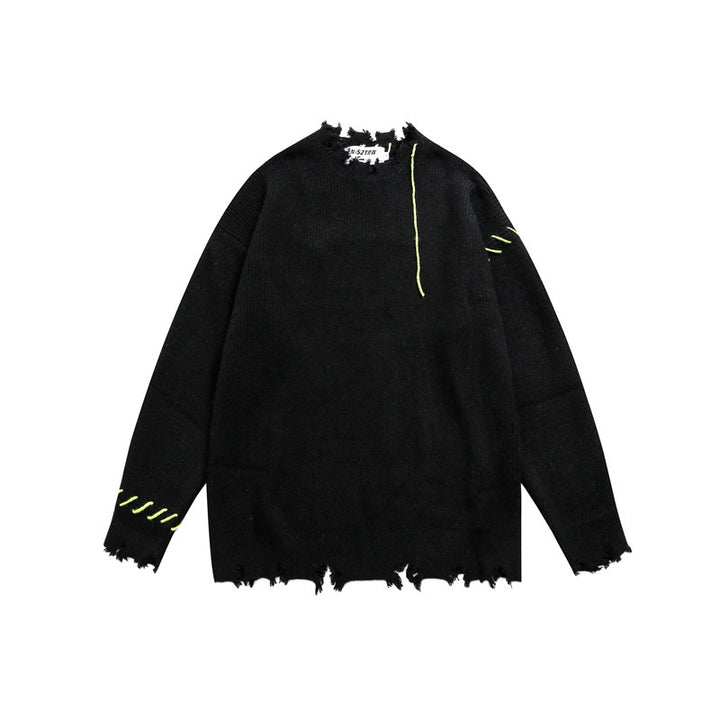 Unisex Oversize Chunky Knit Sweater with Destroy Effect and Decorative Seams Mune Fashion