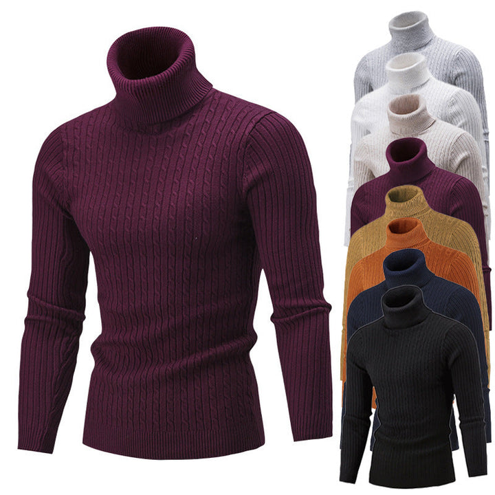 Men's Turtleneck Sweater In Classic Ribbed Pattern Mune