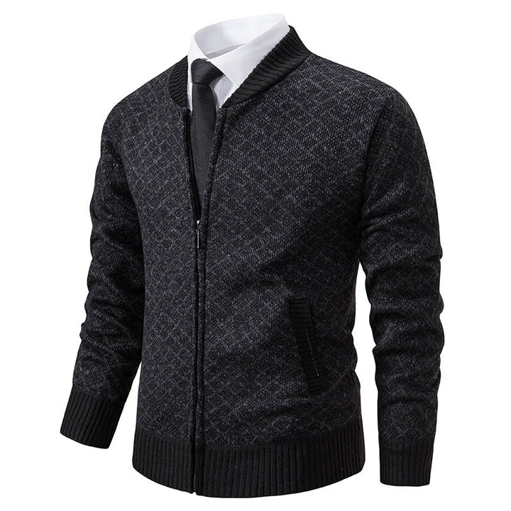 Men Tailored Jacquard Zip Cardigan with Diamond Structure and Pockets Mune Fashion