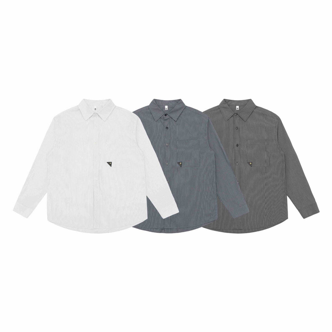 Men's Loose Striped Cotton Shirt with Chest Pocket and Kent Collar Mune Fashion