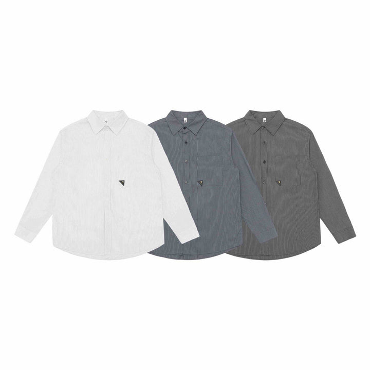Men's Loose Striped Cotton Shirt with Chest Pocket and Kent Collar Mune Fashion