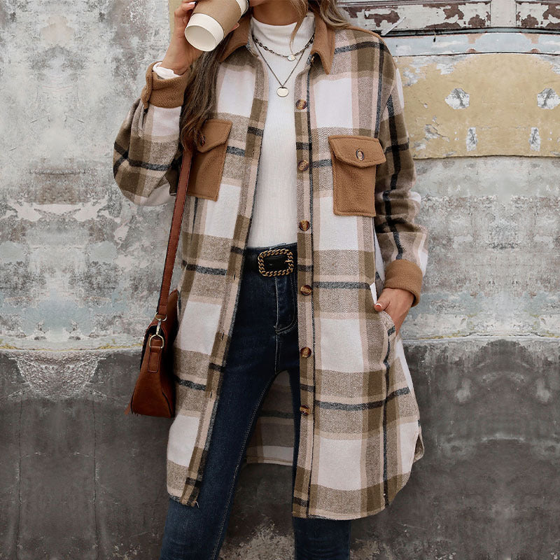 Women Casual Checkered Shirt Blouse Mune Fashion