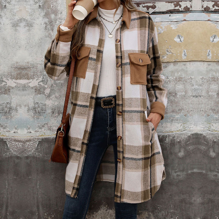 Women Casual Checkered Shirt Blouse Mune Fashion