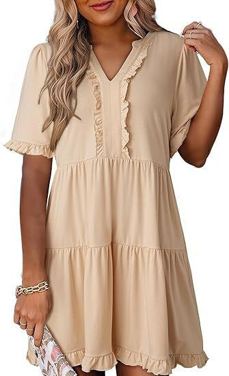Women's lightweight swing dress with V-neck, tiered skirt and delicate ruffles Mune Fashion