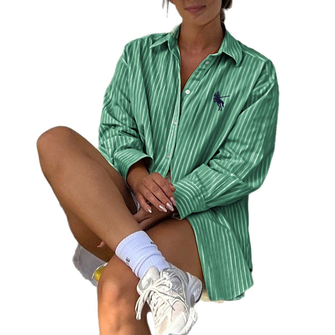 Women's oversized striped shirt blouse with extended back and extra wide cuffs Mune Fashion