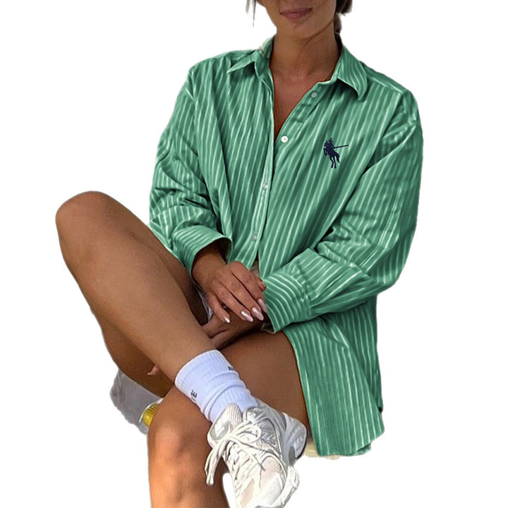 Women's oversized striped shirt blouse with extended back and extra wide cuffs Mune Fashion