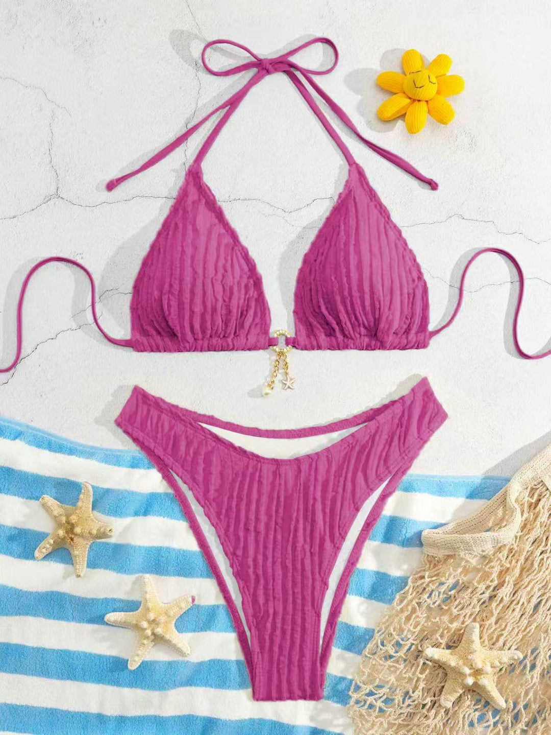 Women Triangle Bikini with Ribbed Design Mune Fashion