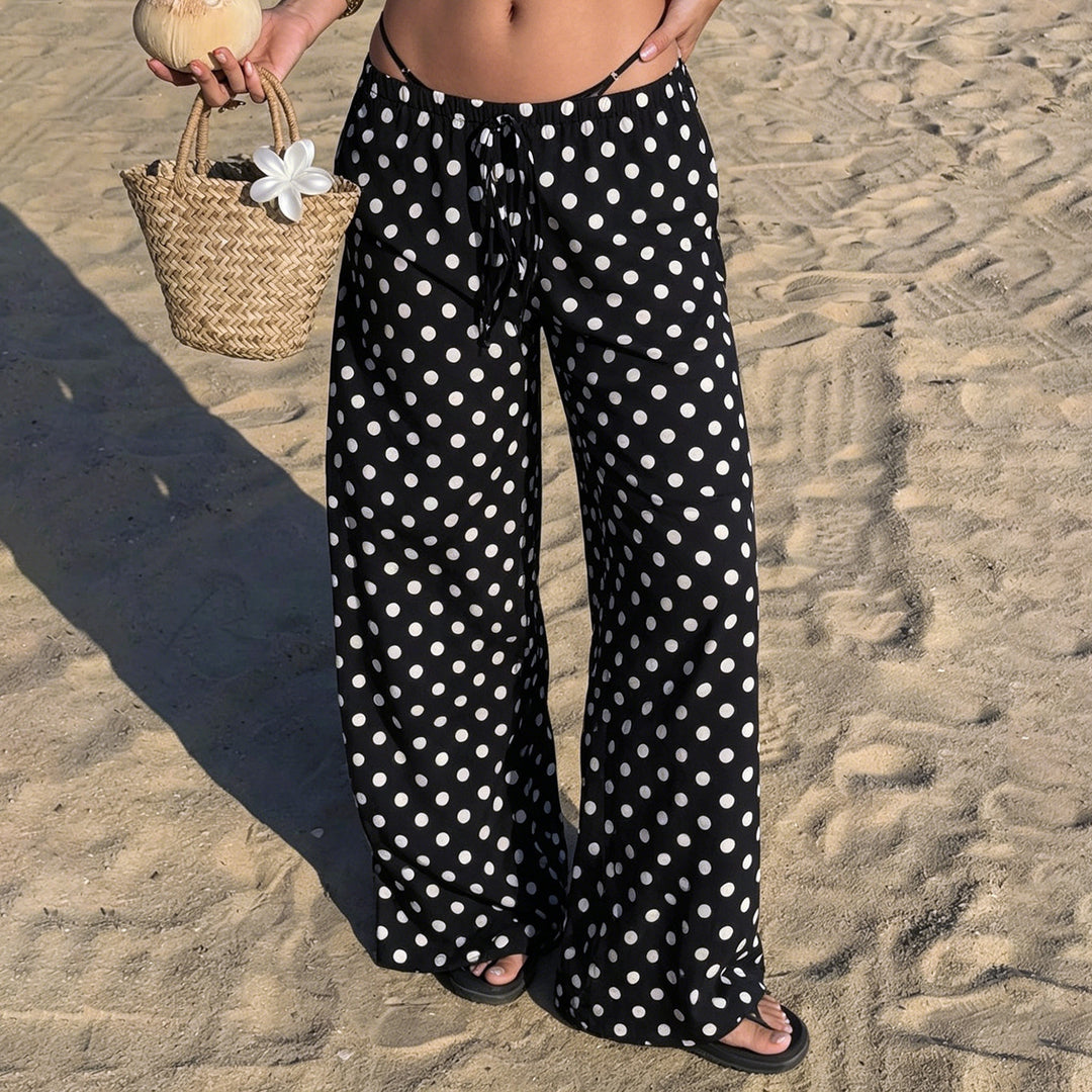 Women nan wide palazzo pants with elastic waistband and polka dot pattern Mune Fashion