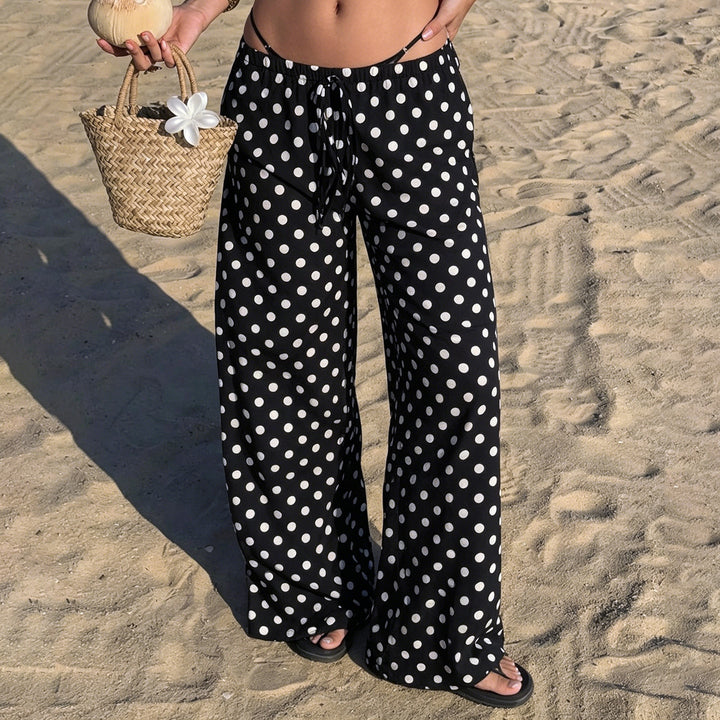 Women nan wide palazzo pants with elastic waistband and polka dot pattern Mune Fashion