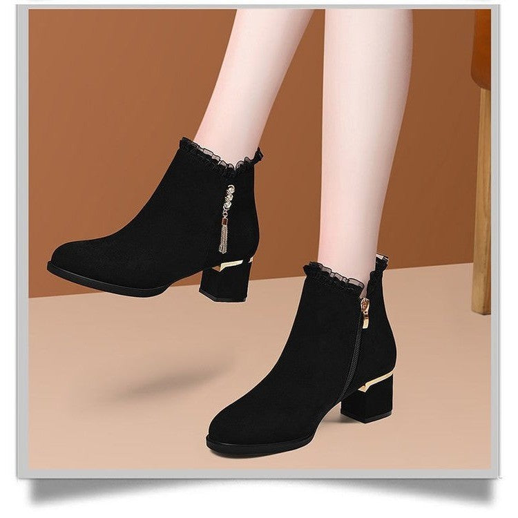Women Elegant Ankle Boots with Ruffle Detail Mune Fashion
