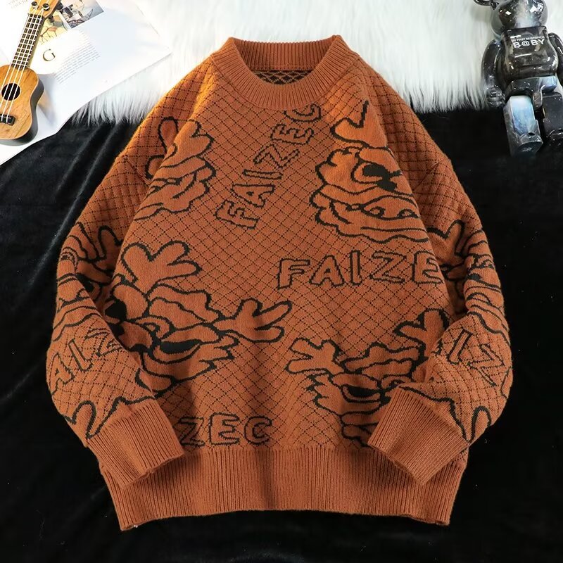 Unisex Oversized Jacquard Knit Sweater with all-over motif and ribbed cuffs Mune Fashion