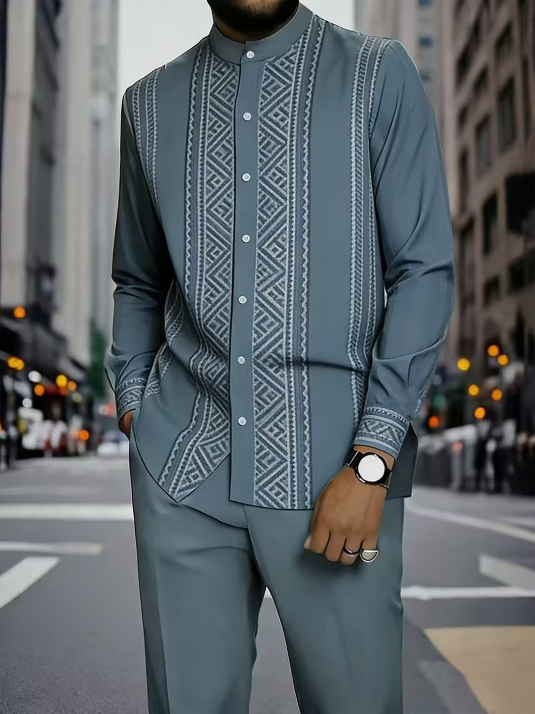 Men's Elegant Long Sleeve Shirt with Unique Texture Pattern Mune Fashion