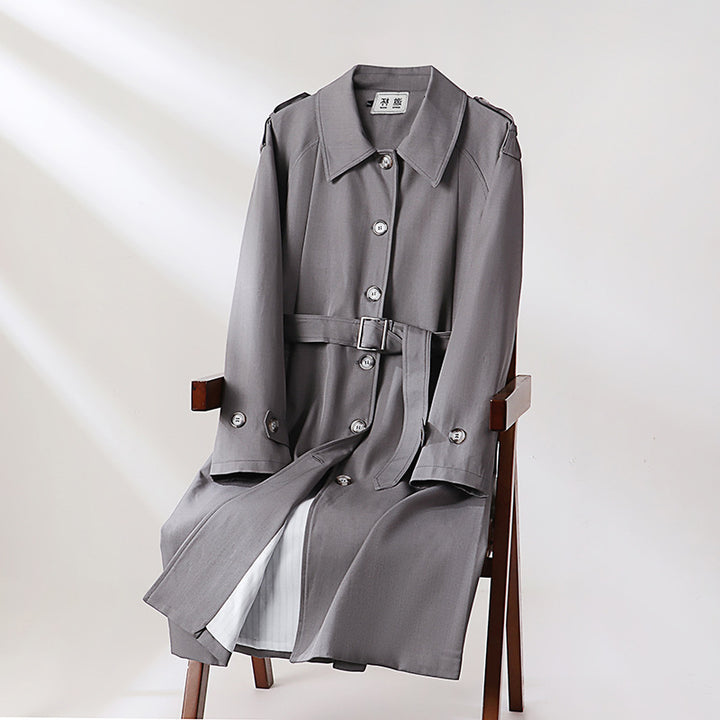 Men's long-cut trench coat with a fitted belt and decorative shoulder straps Mune Fashion