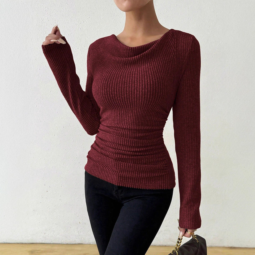 Women’s fitted rib knit long sleeve with ruched waist Mune Fashion