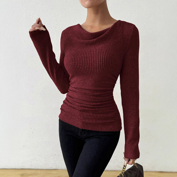 Women’s fitted rib knit long sleeve with ruched waist Mune Fashion