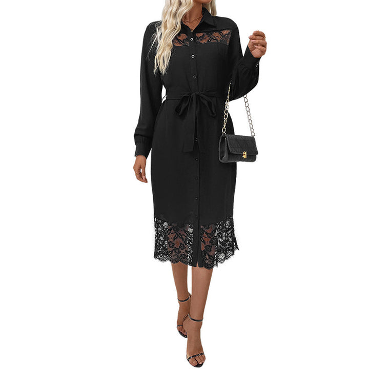 Women's shirt dress with waist belt and lace inserts Mune Fashion
