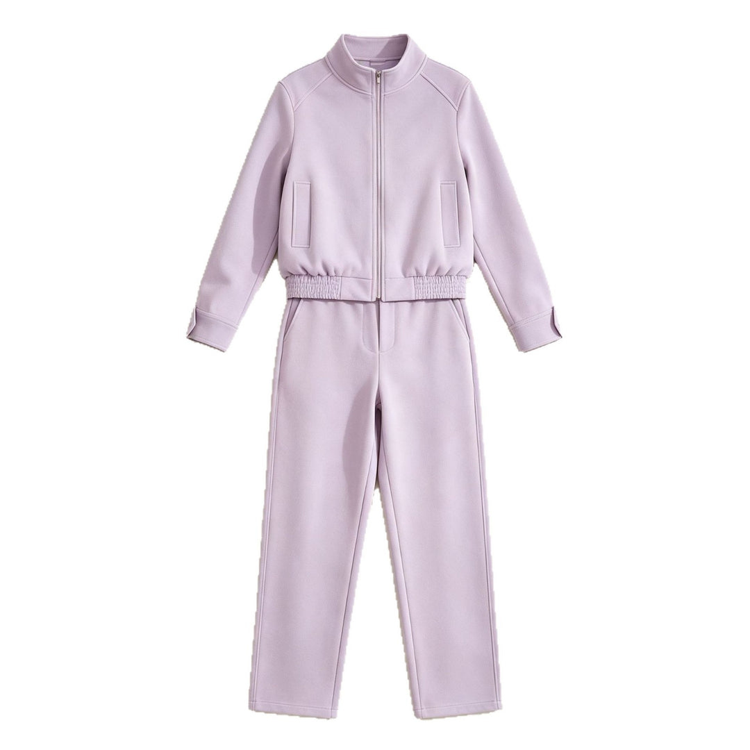 Women's Two-Piece Neoprene-Look Leisure Set with Cropped Blouson and High-Waist Pants Drune