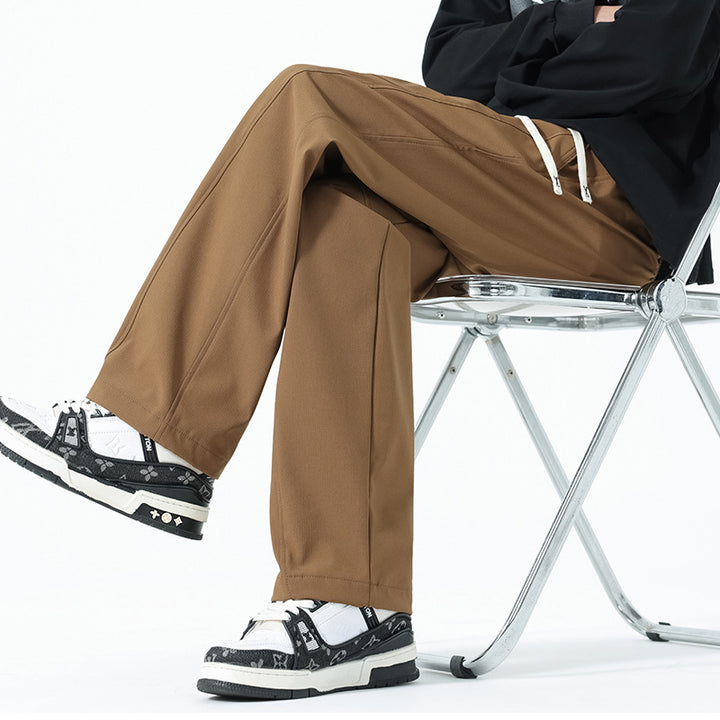 Men's Relaxed-Fit Leisure Pants with Drawstring Waist and Seams Mune Fashion