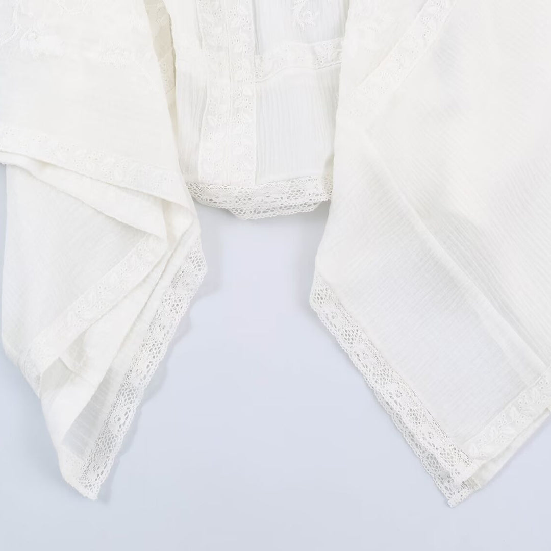 Women's Embroidered Kaftan Top with V-Neck and Wide Batwing Sleeves Mune Fashion