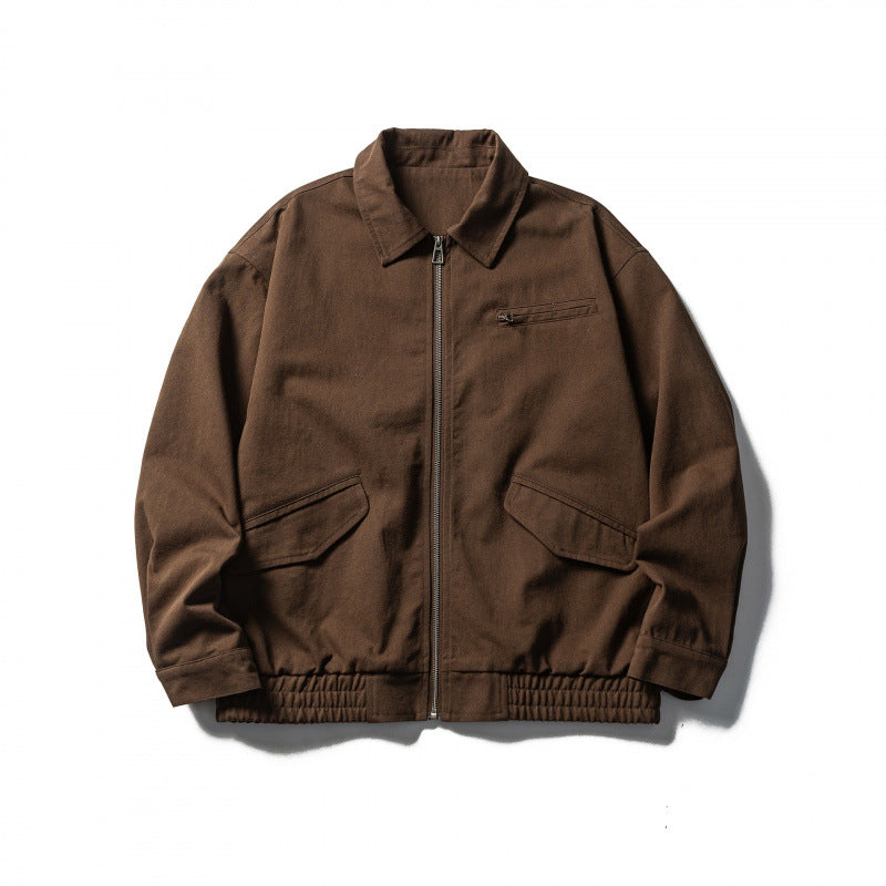 Men's Boxy Workwear Jacket with Full-Length Zipper, Flap Pockets and Elastic Waistband Mune Fashion