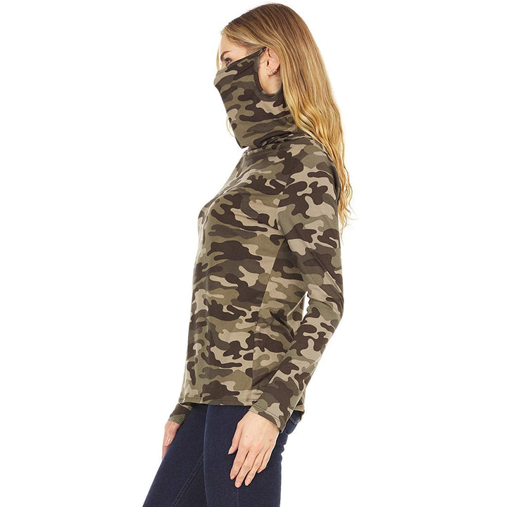 Women's camouflage jersey long sleeve with integrated tube collar Mune Fashion