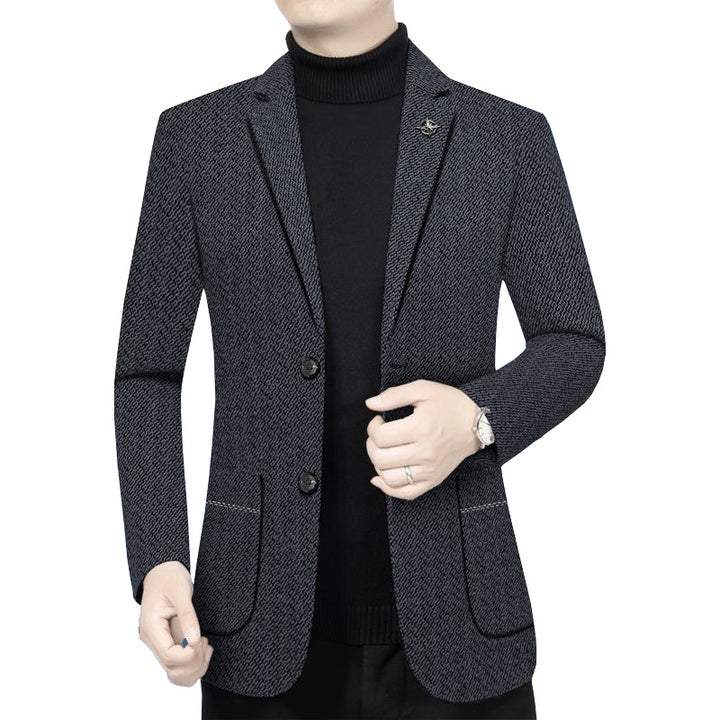 Men's Tailored Knit Blazer in Boucle Look with Patch Pockets Mune Fashion
