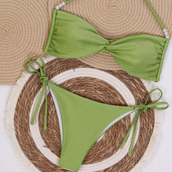 Women's bandeau bikini with elegant pearl strings Mune Fashion