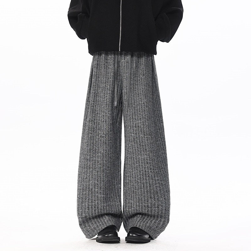 Women's loosely cut ribbed knit pants with drawstring waistband and extra wide leg Mune Fashion