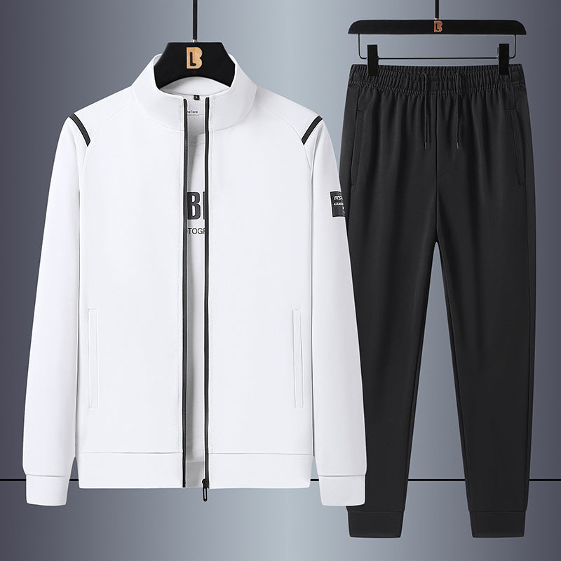 Men's casual sports training set with stand-up collar zip jacket and elastic drawstring jogging pants Mune Fashion