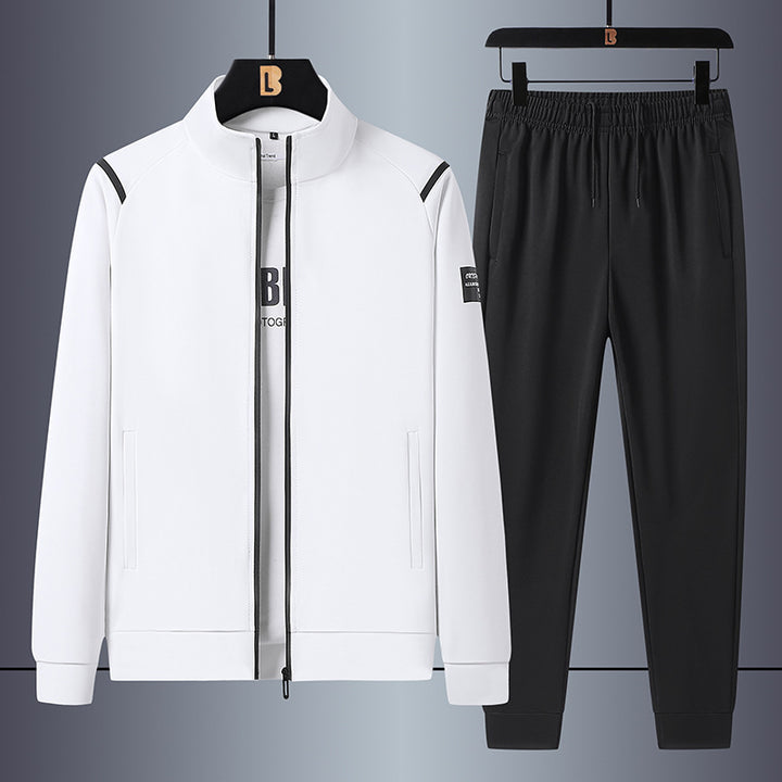 Men's casual sports training set with stand-up collar zip jacket and elastic drawstring jogging pants Mune Fashion