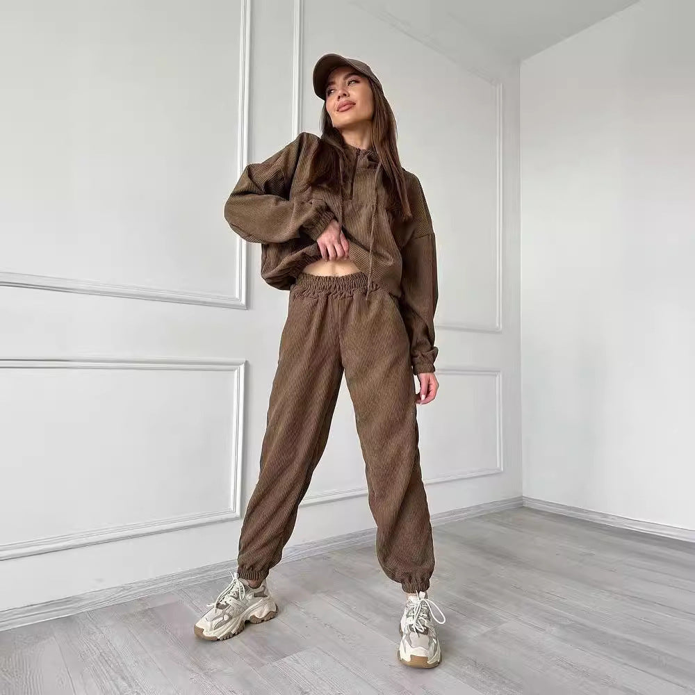 Women's Corduroy Loungewear Set with Hoodie and Jogging Pants Mune Fashion