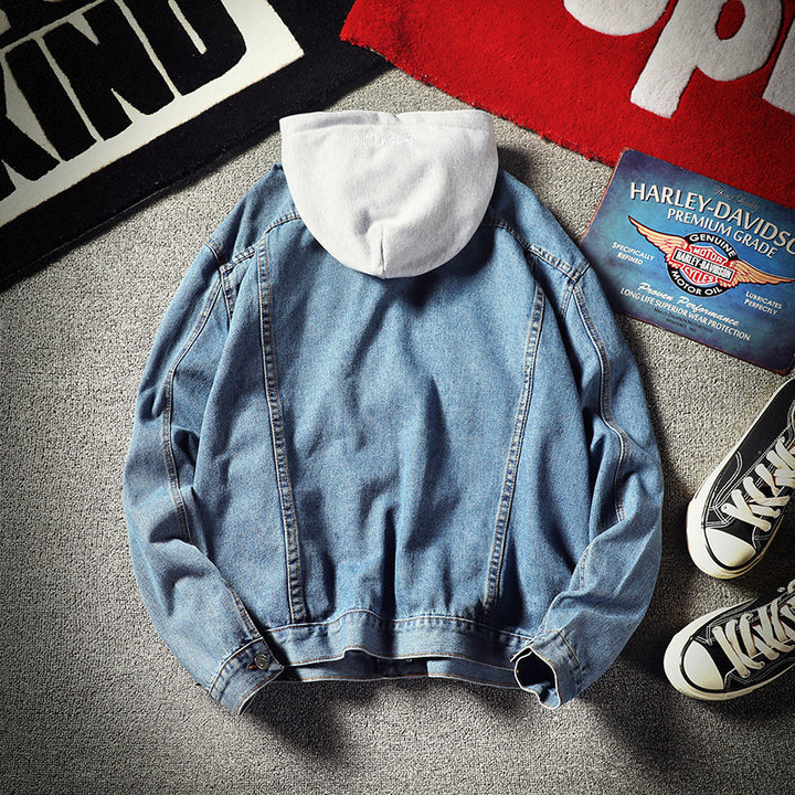 Men's Casual Denim Jacket with Integrated Hood Mune Fashion